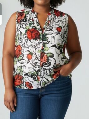 Mandy Evans Sleeveless Button Up Blouse w Planket, Summet, Opaque